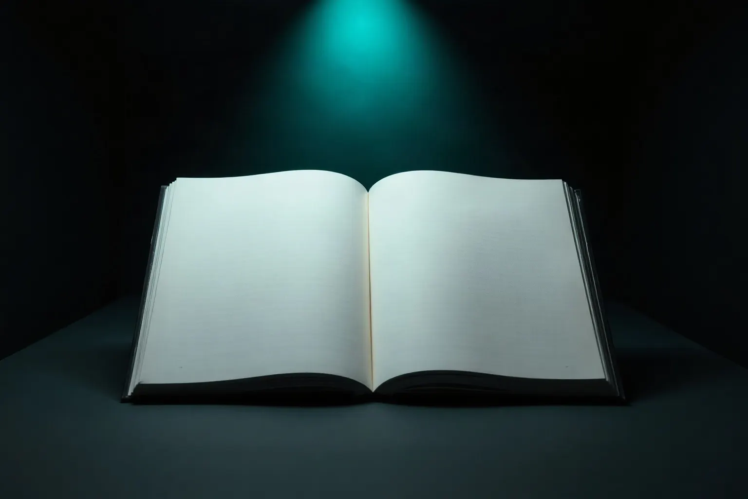 An open blank book on a reading lectern under one overhead light — illustration for AI Overviews