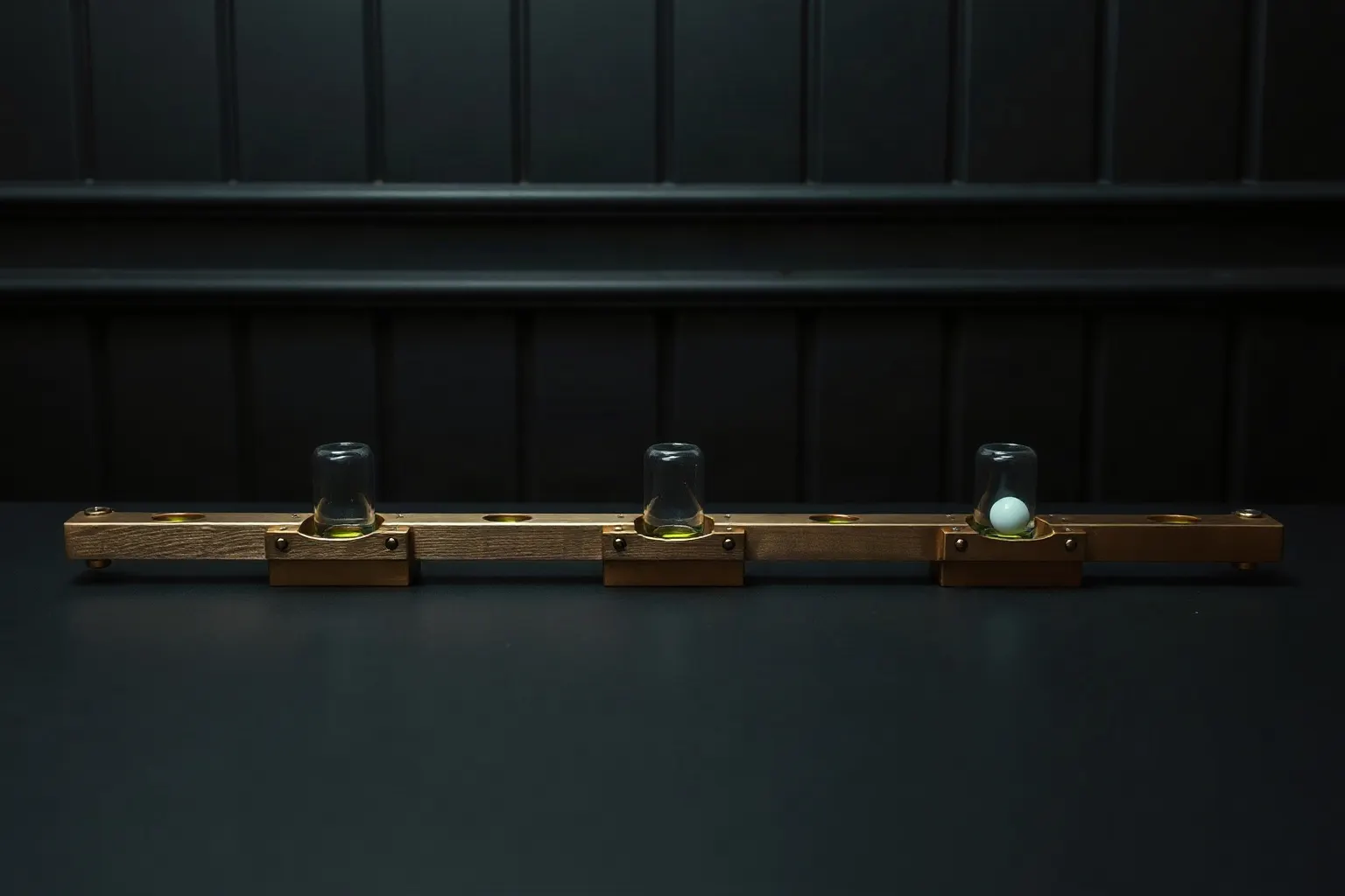 Three brass spirit levels lying in a row on dark panelling — illustration for Core Web Vitals