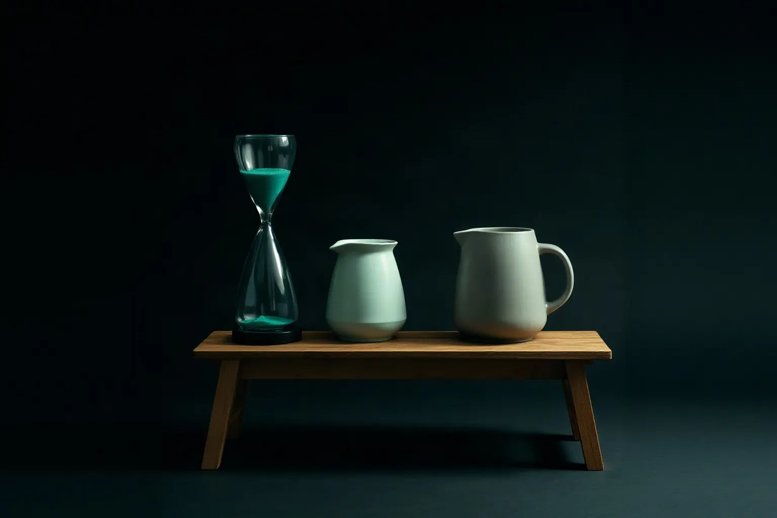 An hourglass beside three measuring jugs on a bench — illustration for Crawl budget