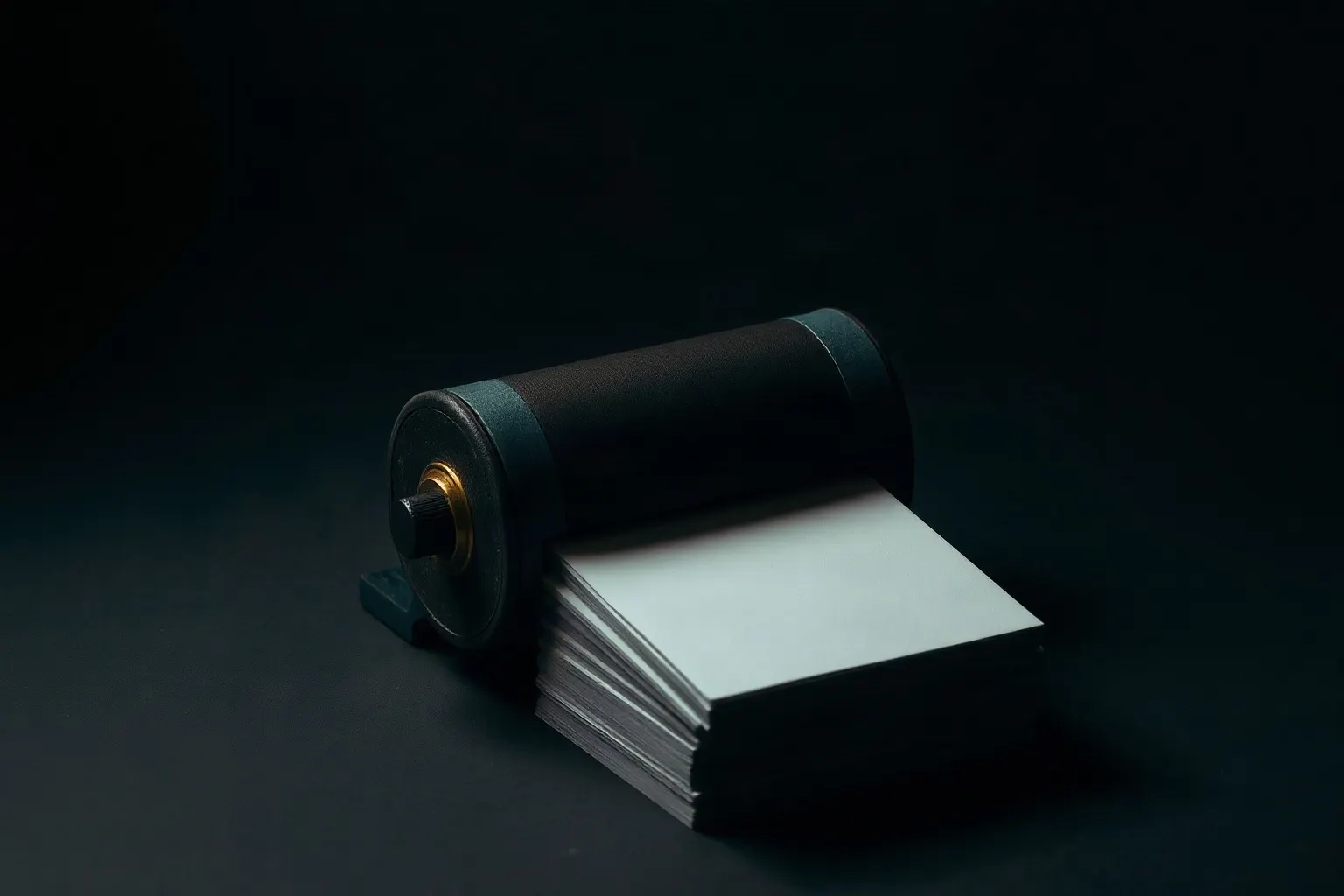 A printing press cylinder with a stack of plain unprinted sheets feeding beneath it — illustration for GEO