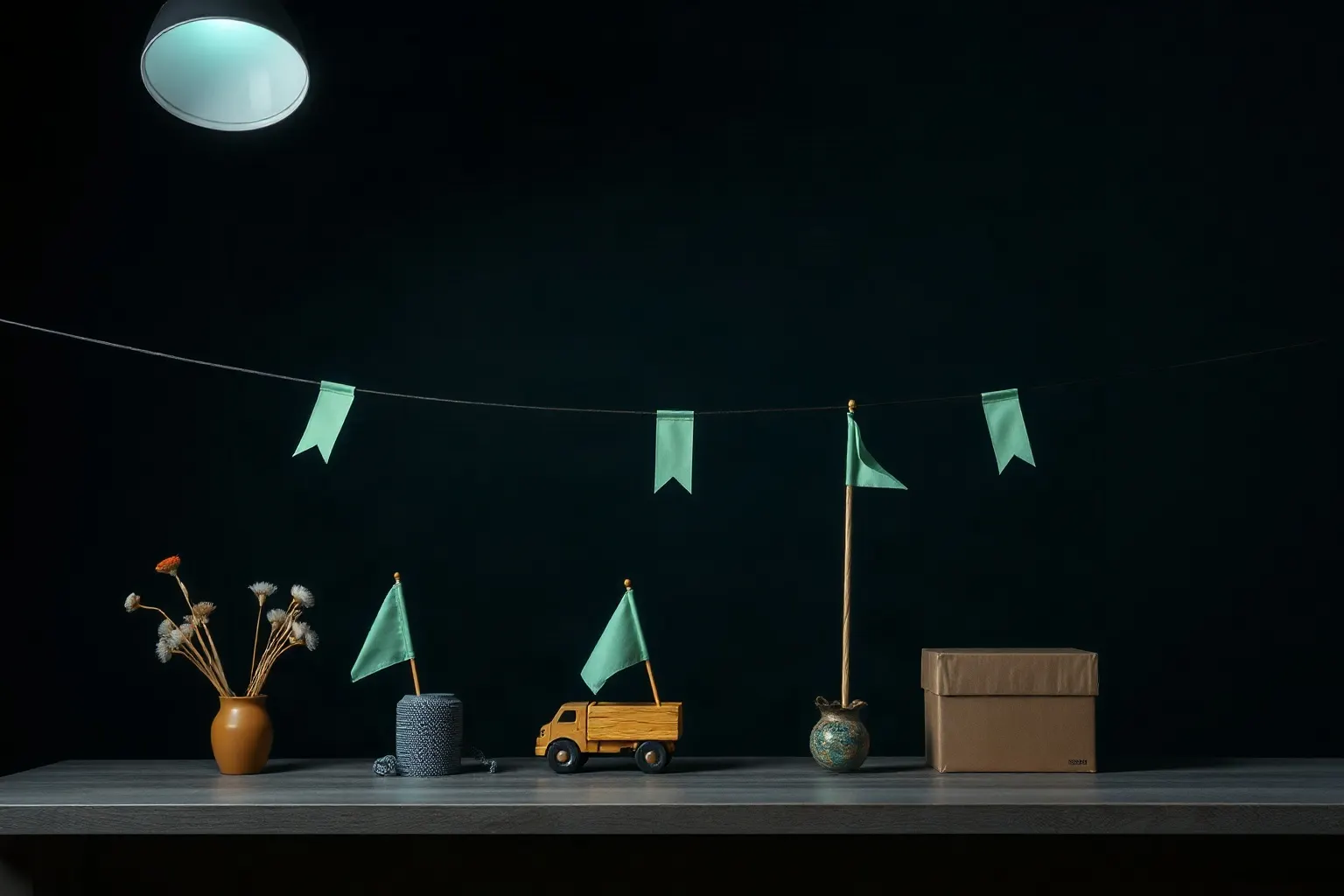 Seven small signal flags of different colours strung on a line above a shipping counter — illustration for hreflang