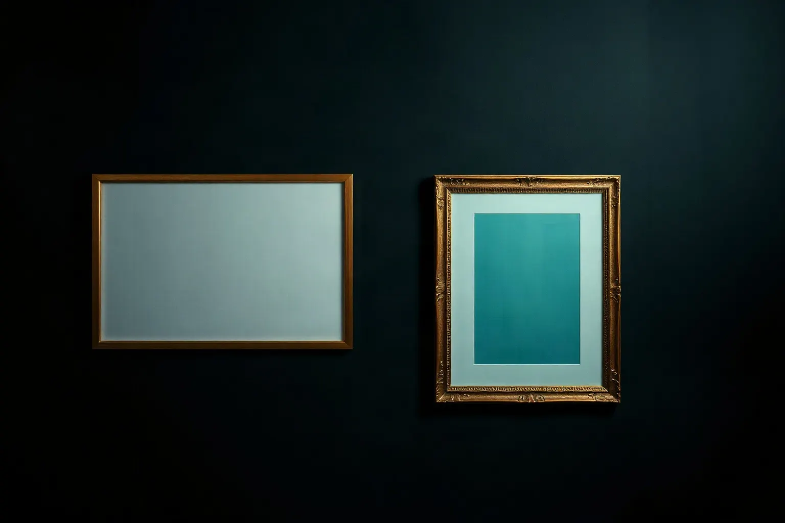 Two framed prints side by side on a dark wall — illustration for Rich result