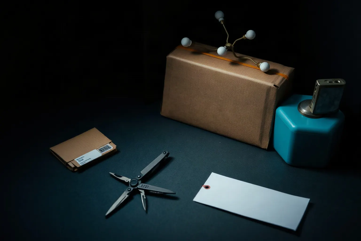 A folding multi-tool open on a cramped desk corner — illustration for 2026年に使うべき小規模ビジネス向けAI SEOツール