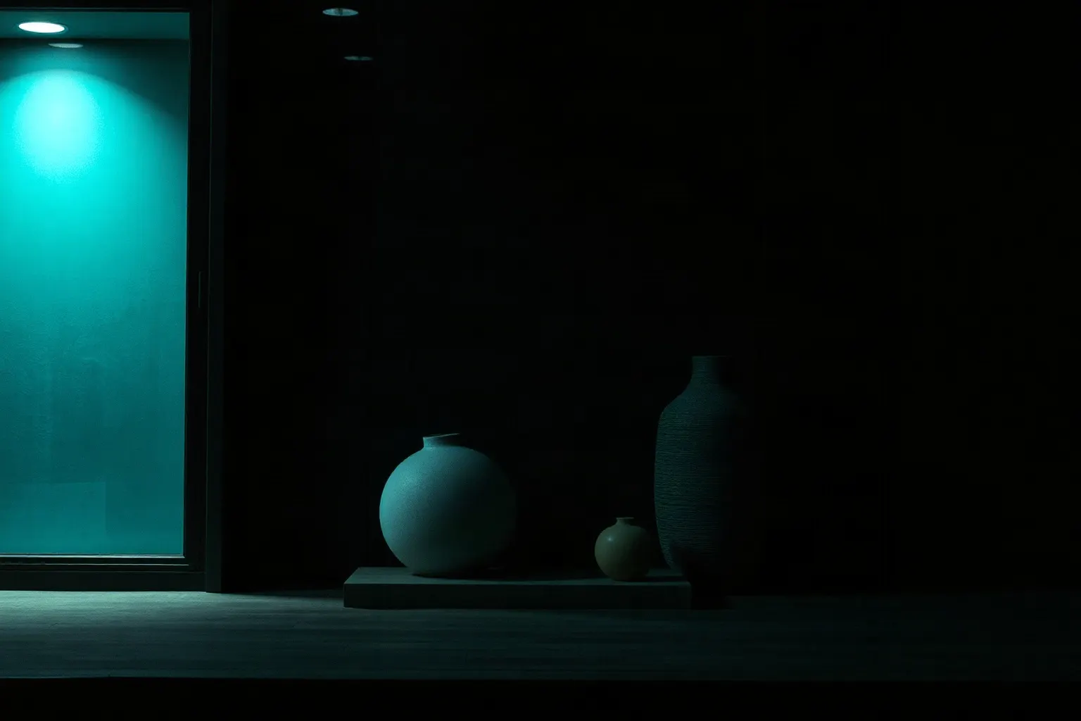 A row of shop windows at night seen from the street — illustration for AI-Sichtbarkeit
