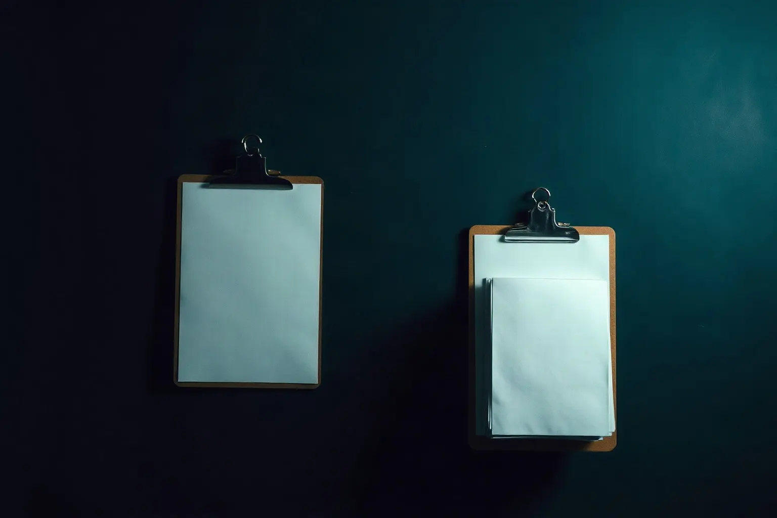 Two clipboards hanging side by side on a stockroom wall — illustration for SEO Manager Alternative für Shopify