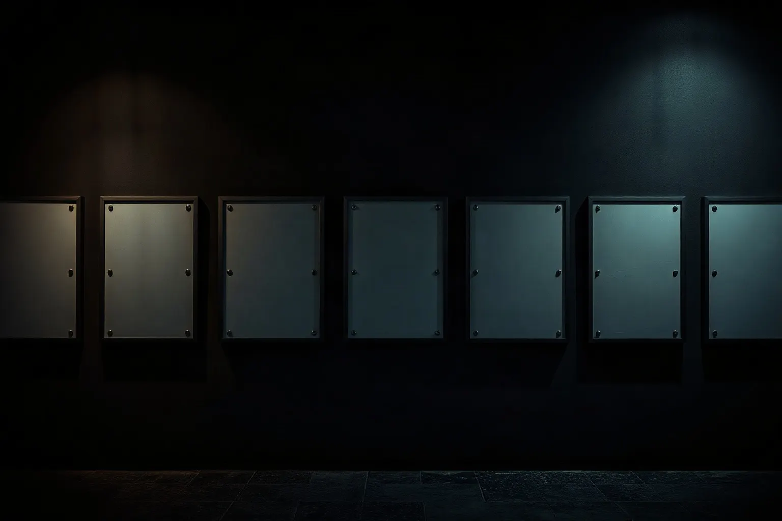 Nine identical shop signboards mounted in a row on a dark wall — illustration for We audited 9 Shopify SEO apps’ own websites